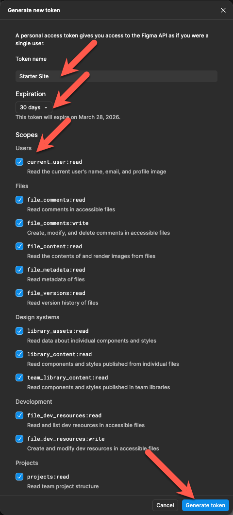 Figma Settings - Generate Token
