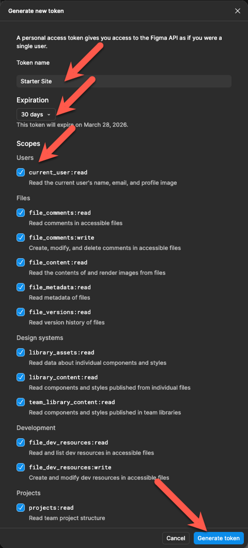 Figma Settings - Generate Token