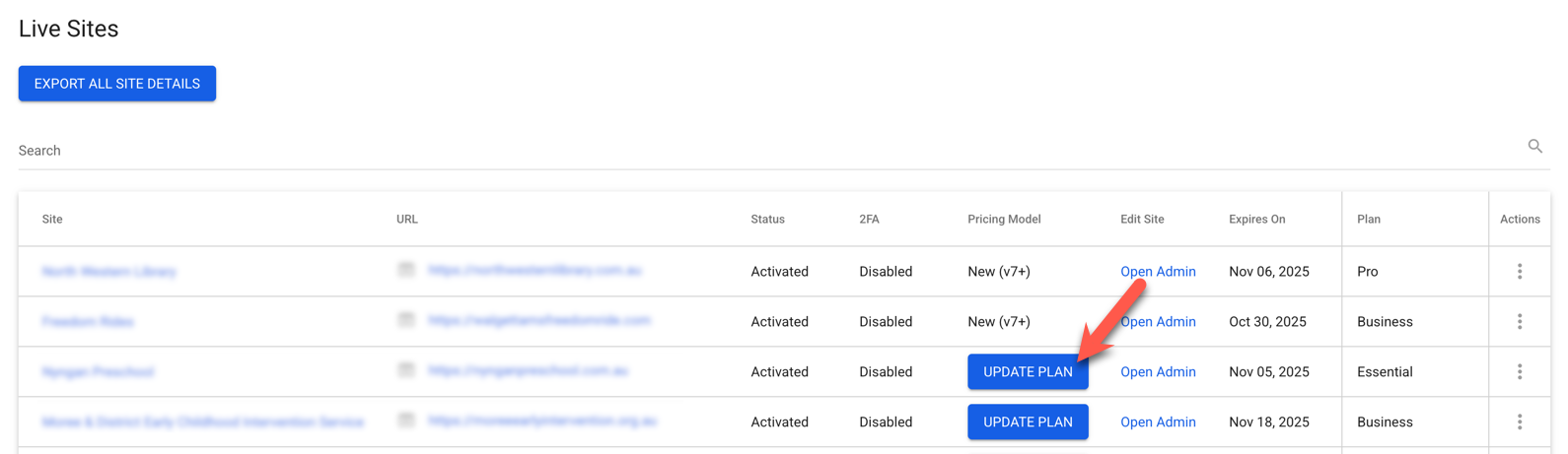 Update Plan Button for v7 upgrades