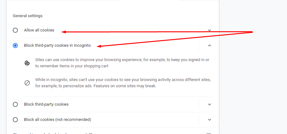 Chrome Cookie Settings