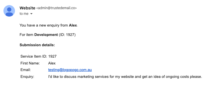 Workflow email result